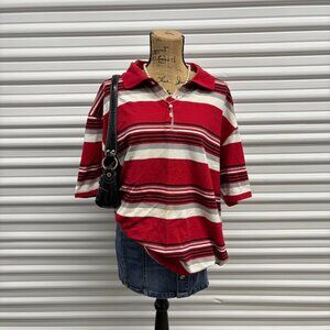Women’s Y2K red, black, and white striped Bugle Boy polo shirt
